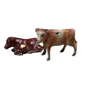 Vintage Lead Figures 2 Small Cattle 1950s Vintage Lead Toys .75" Tall